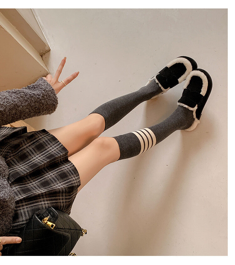 Karin Luna In Stock Look~This is such thick lamb wool Winter Atmosphere！Cowhide Leather Lamb Wool Round Toe Flat Sole Half Support！