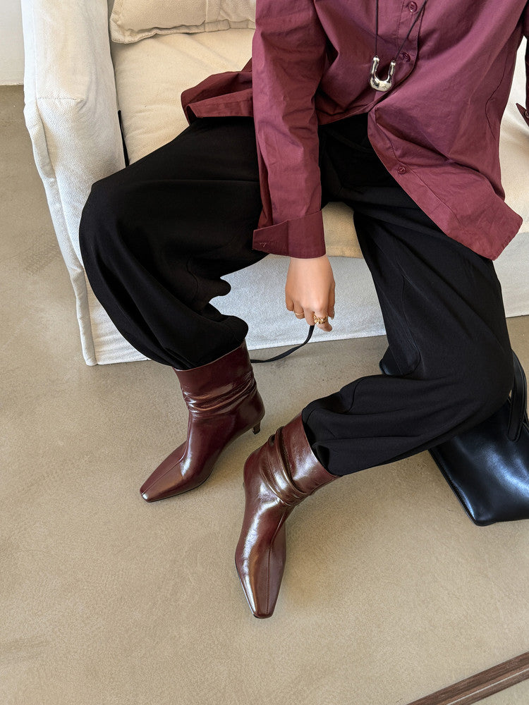 Karin Luna In Stock Spot Goods  Retro Wrinkled Small Square Toe Short Boots