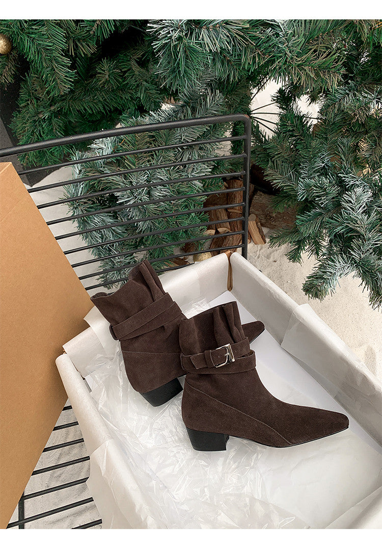 Karin Luna In Stock In Stock Hot-Selling Basic Old Money Style Retro Belt Buckle Short Boots