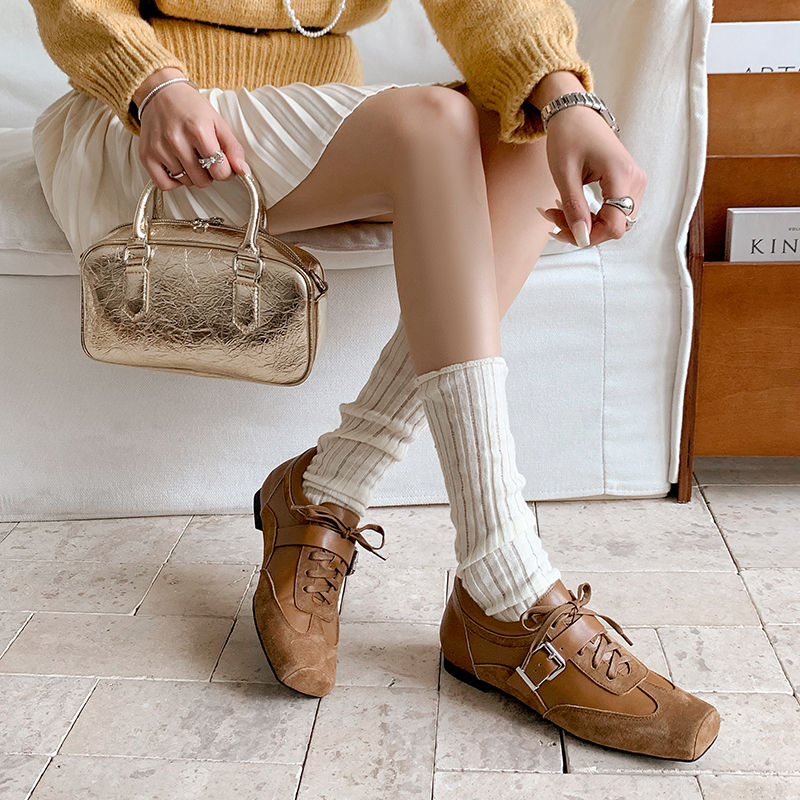Karin Luna In Stock Spot Goods  Designed retro square-toe ballet shoes with laces