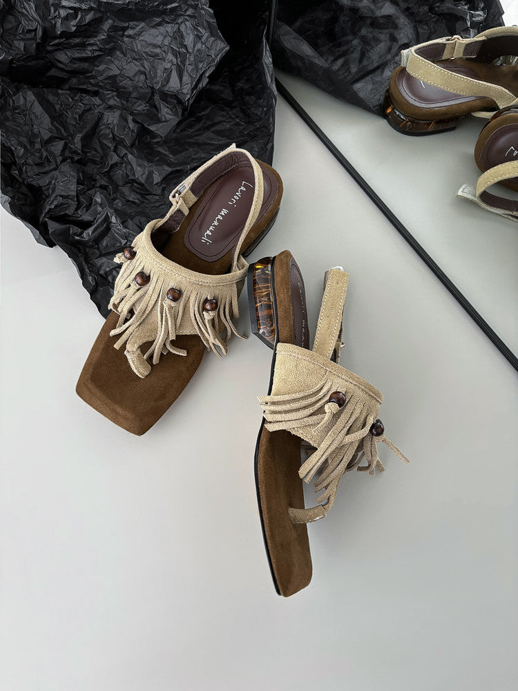 Karin Luna  Tassel Series~Spot Goods  In-stock Clip-toe Square Toe Sandals