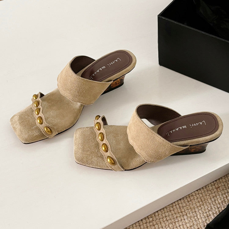 Karin Luna Hot-Selling Element Amber Heel~Spot Goods Spot Goods  Vacation Style One-Strap Amber Irregular Heel Slippers