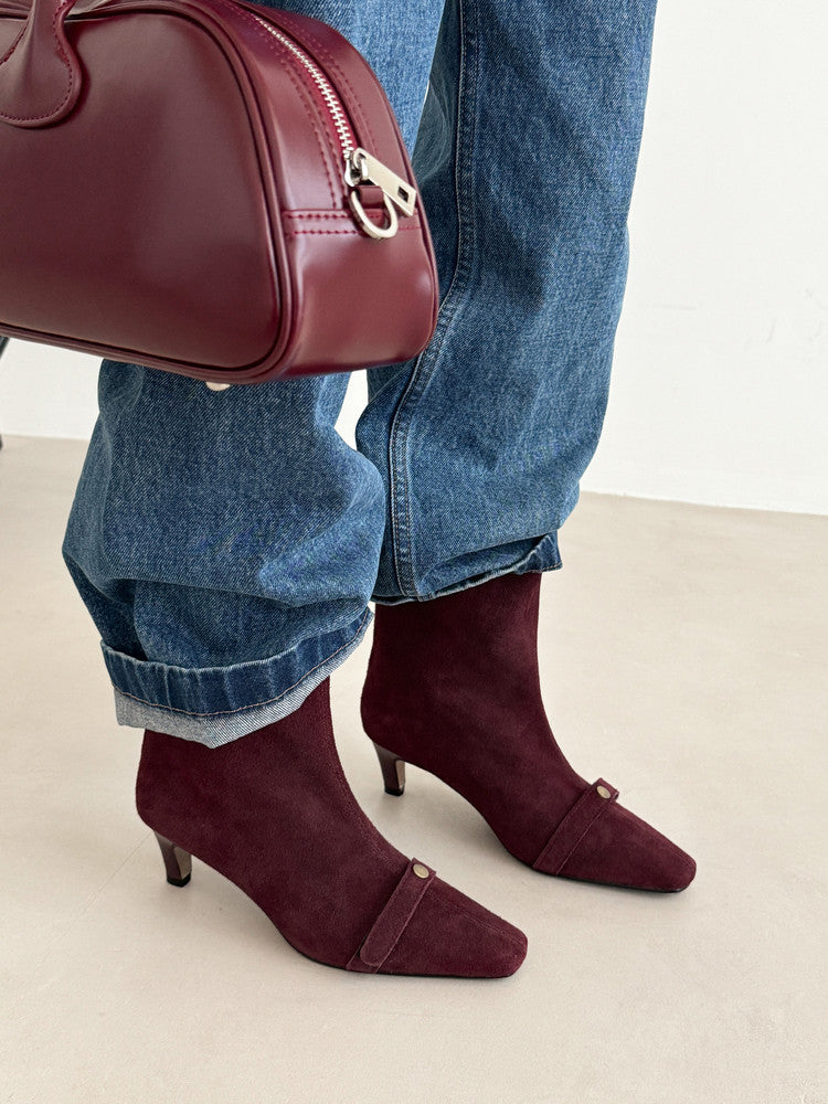 Karin Luna Elegant Style Small Square Toe Belt Buckle Thin Heel Short Boots