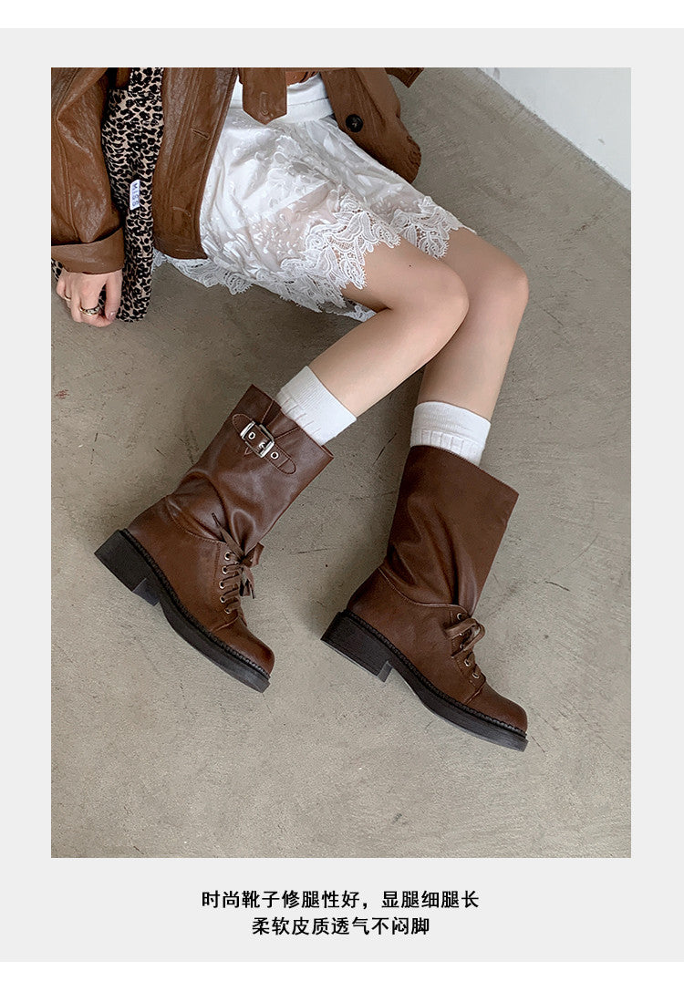 Karin Luna Bestseller Large Tube Thick Sole Martin Boots with Belt Buckle