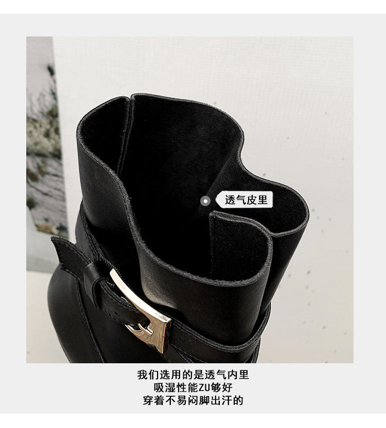 Karin Luna In Stock In Stock Hot-Selling Basic Old Money Style Retro Belt Buckle Short Boots