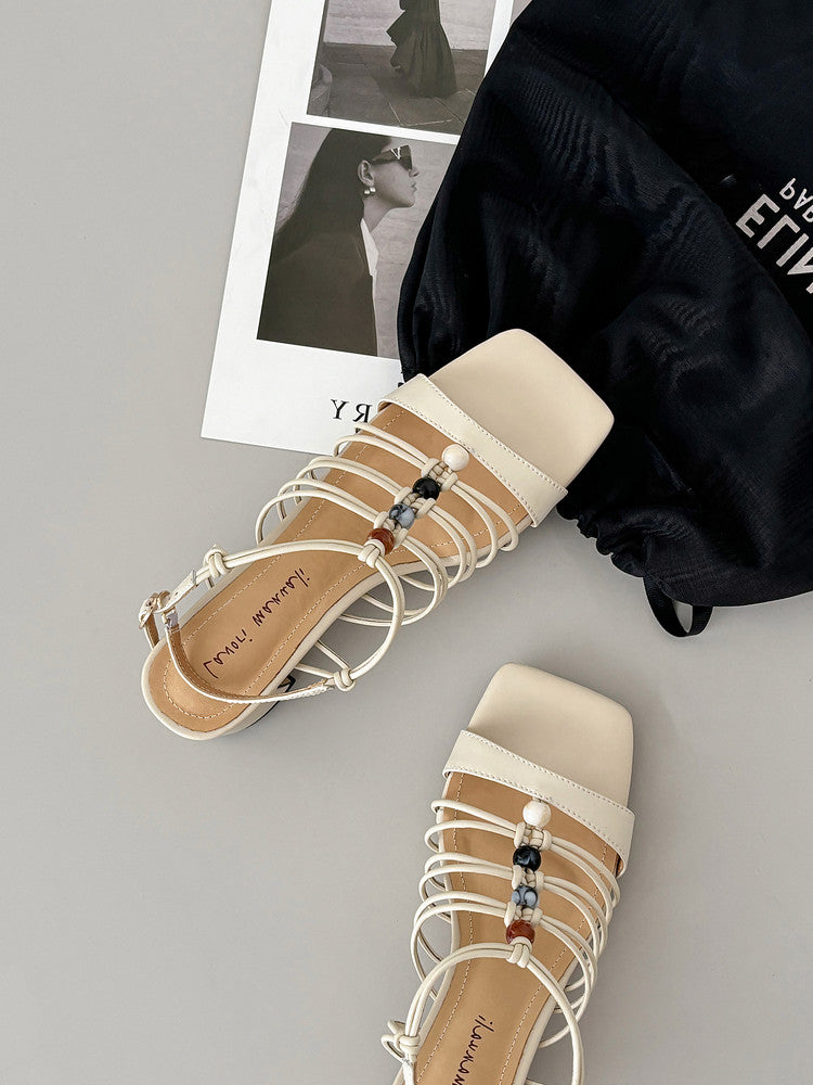 Karin Luna Bohemian Vacation Style~Square Toe Open Toe Sandals