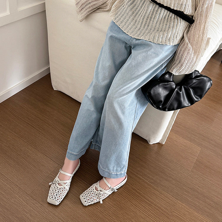 Karin Luna In Stock Spot Goods  Hot-Selling Square-Toe Woven Pig Nose Closed-Toe Slippers