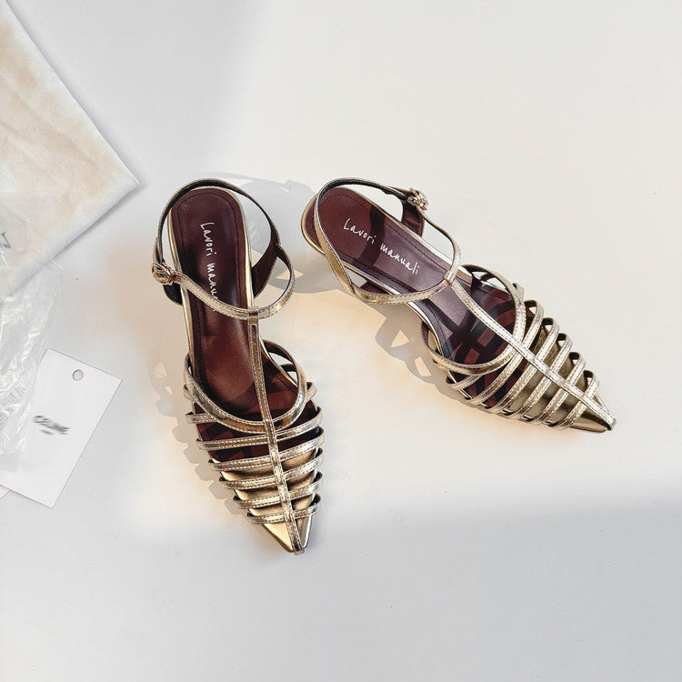 Karin Luna French Hollow Toe Metal Heel Elegant Sandals