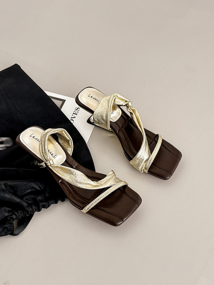 Karin Luna In Stock Spot Goods Minimalist Style Square-Toed Irregular Heel Slippers
