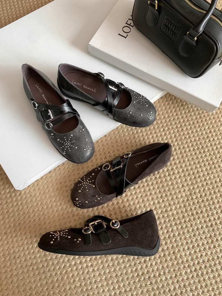 Karin Luna In Stock Spot Goods Studded Rivet Hidden Wedge Mary Jane Shoes