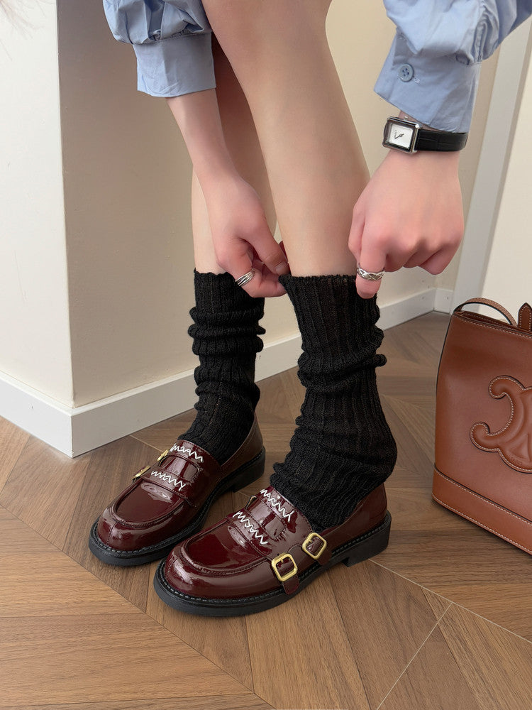 Karin Luna In Stock Spot Goods  Retro Style Slip-On Metal Buckle Loafers