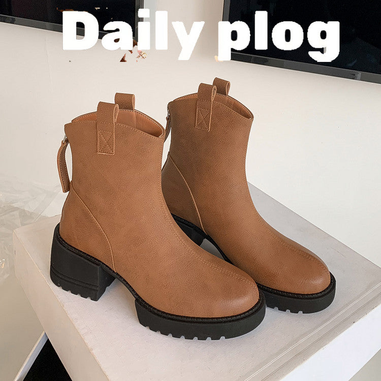 Karin Luna In Stock Versatile Round Toe Chunky Heel Ankle Boots