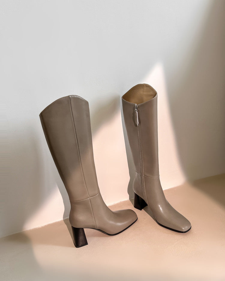 Karin Luna In Stock Spot Goods  Chunky Heel Side Zipper Riding Boots