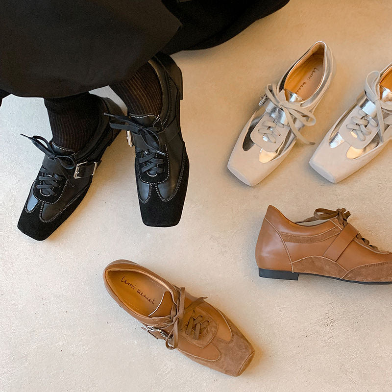 Karin Luna In Stock Spot Goods  Designed retro square-toe ballet shoes with laces