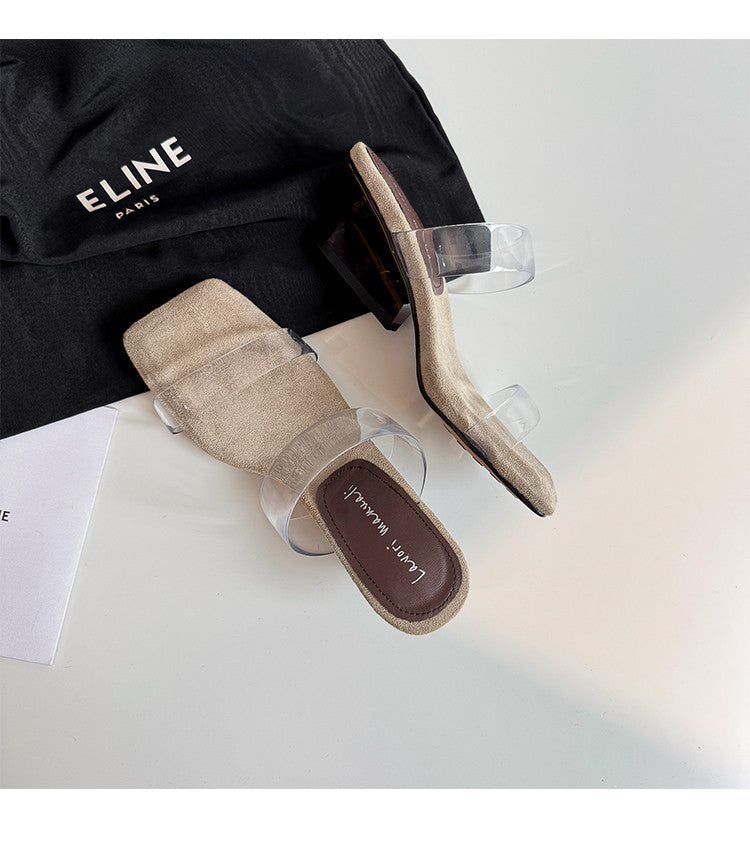 Karin Luna Hot-Selling Amber Element~Spot Goods Spot Goods Transparent tpu   Minimalist Square-Toed One-Strap Slippers