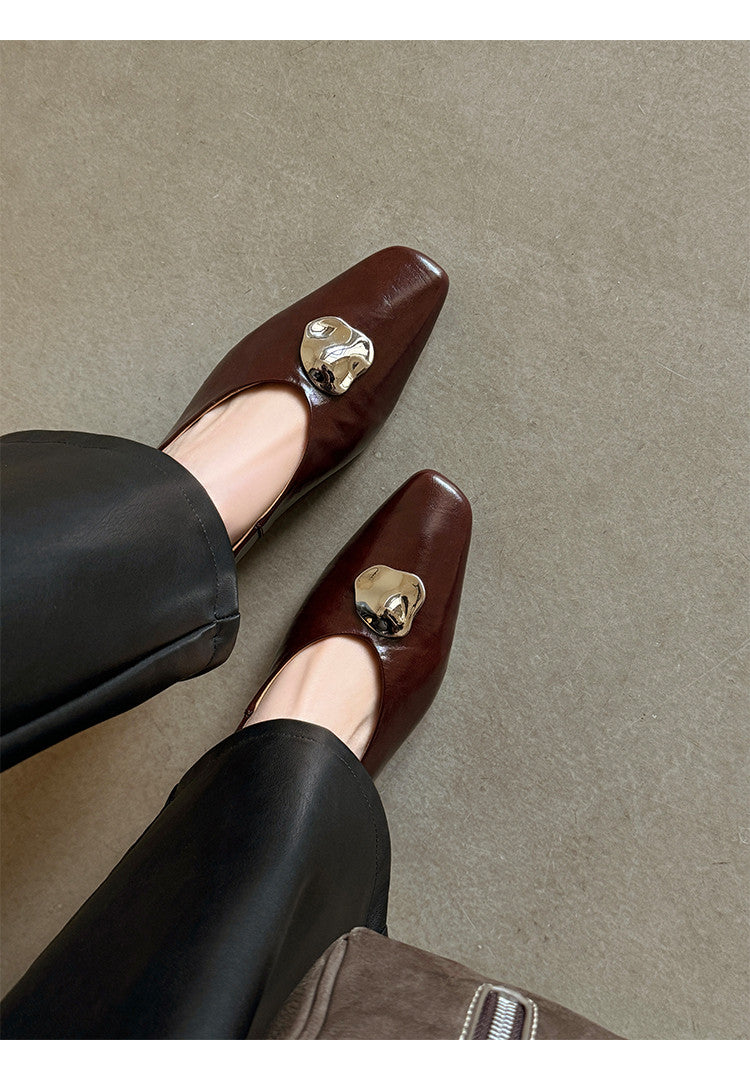 Karin Luna In Stock Spot Goods  Small Metal Decoration Thick Heel Single Shoes