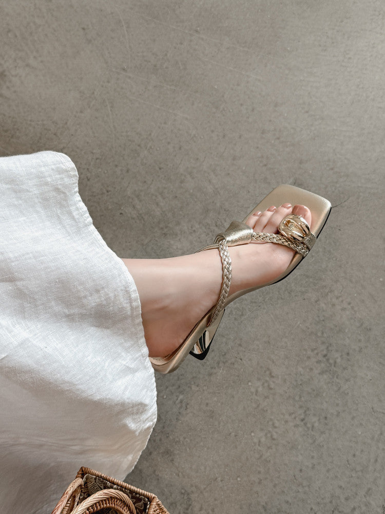 Karin Luna Braided Style ~Cross Strap Square Toe Irregular Heel Slippers