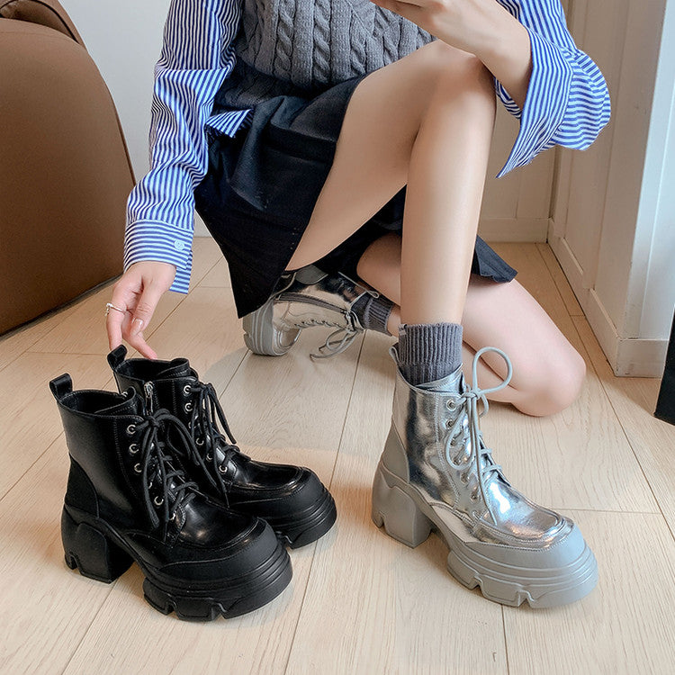 Karin Luna Casual Thick Sole Lace-up Short Boots