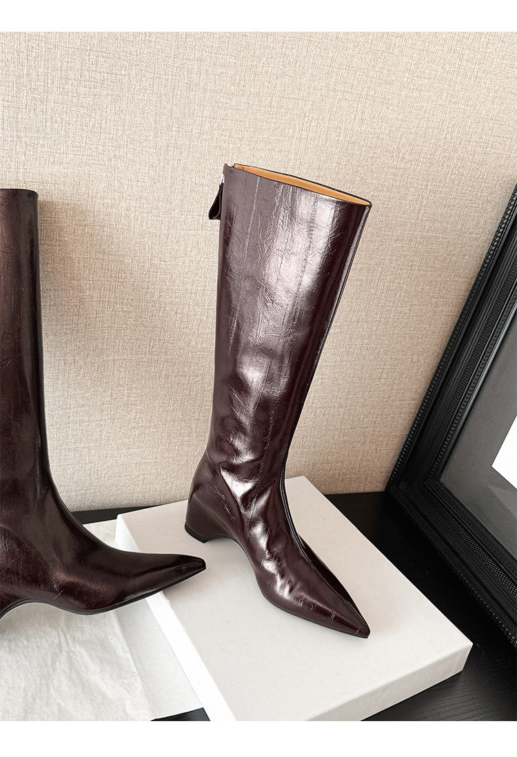 Karin Luna Elegant Style Pointed Toe Internal Height Increase Long Boots