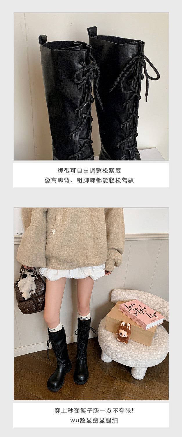 Karin Luna Fashion Style Round Toe Front Lace-up Adjustable Leg Circumference Suitable for both slim and thick legs