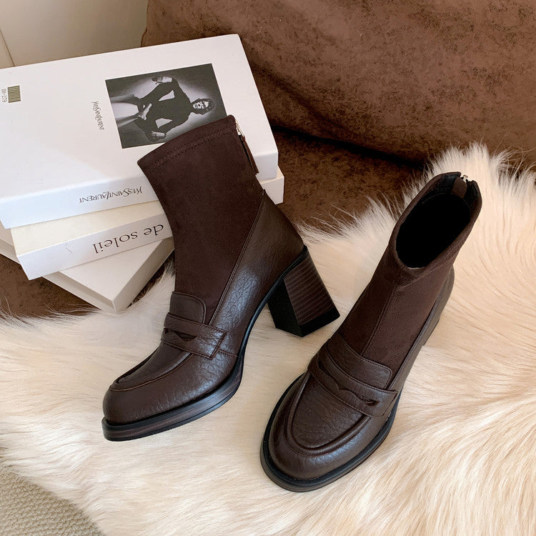 Karin Luna Hot-Selling Element Round Toe Elephant Pattern Elastic Thick Heel Short Boots