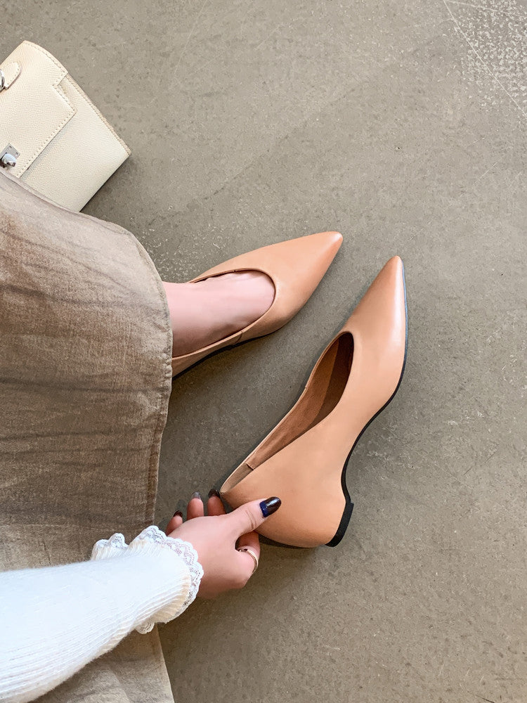 Karin Luna Full Layer Inside and Out~Basic Versatile Retro French Pointed Toe Irregular Heel Single Shoes