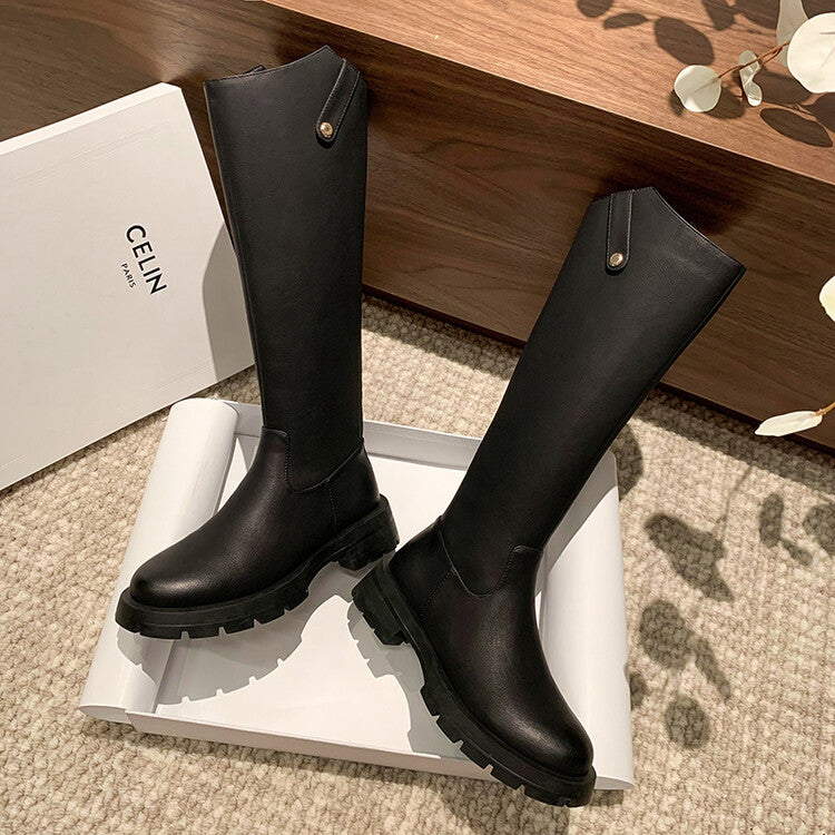 Karin Luna Hot-Selling In Stock   Basic Casual Hot-Selling Round-Toe Long Boots Full Cowhide Leather Long Boots Flat Bottom Hot Sale