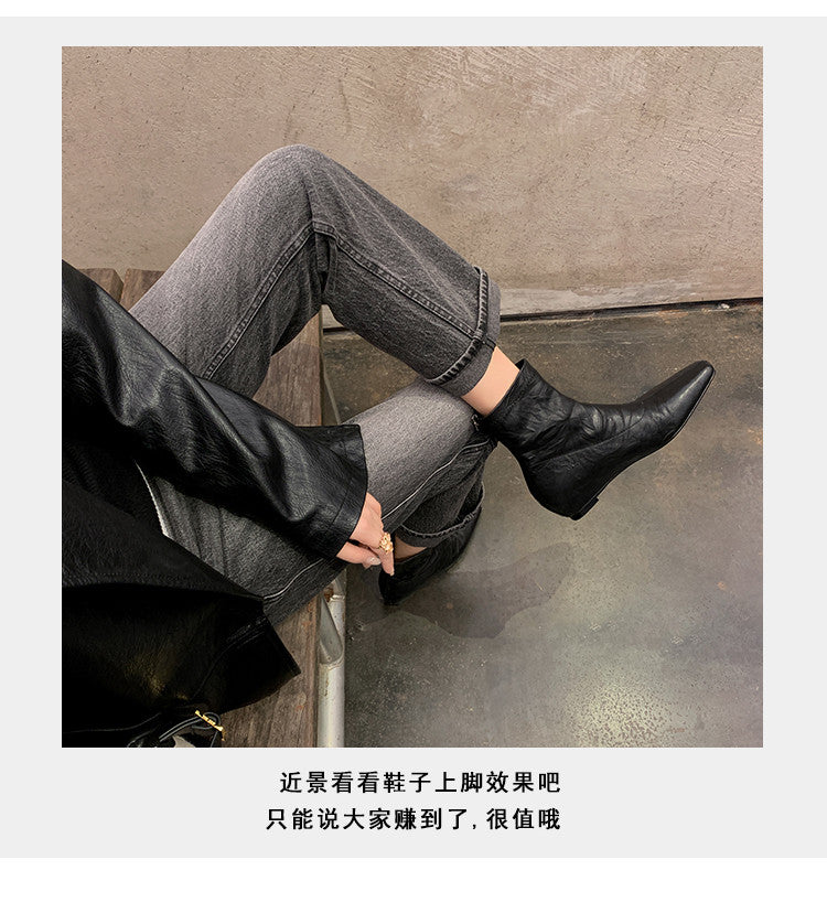 Karin Luna In Stock Spot Goods Slim Series  Hidden Wedge Small Square Toe Back Zipper Short Boots