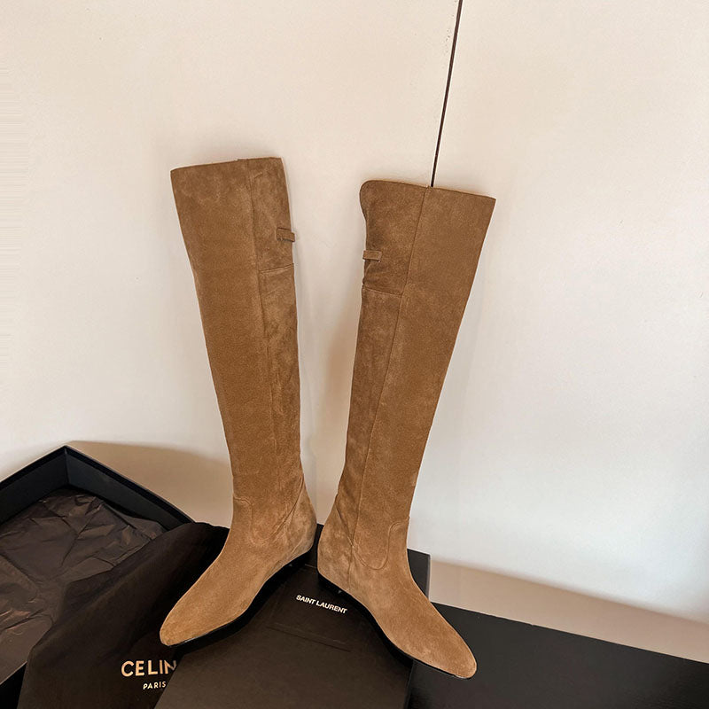 Karin Luna In Stock Spot Goods Vintage Cowhide Leather Two-Way Wear Pointed Toe Height-Increasing Long Boots