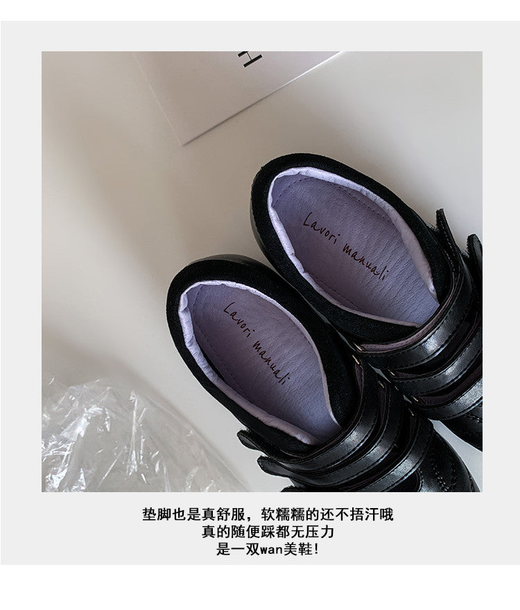 Karin Luna Casual Shoes Series~  In Stock In Stock Magic Tape Round Toe Internal Height Increase Single Strap Flats