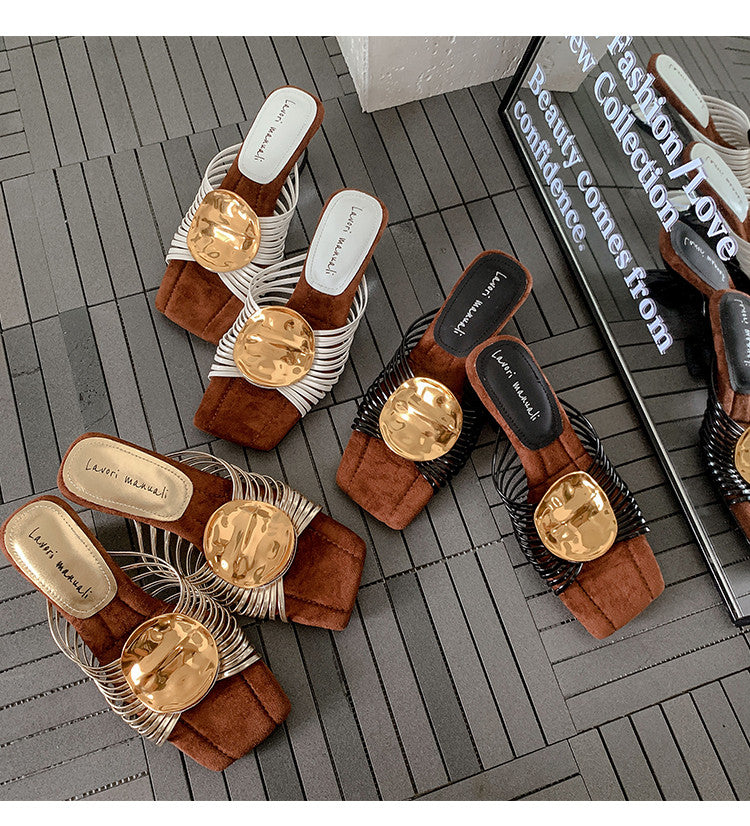 Karin Luna Bestseller Popular New Image  Comes with data plan included Resort Style Irregular Heel Thin Strap Slippers