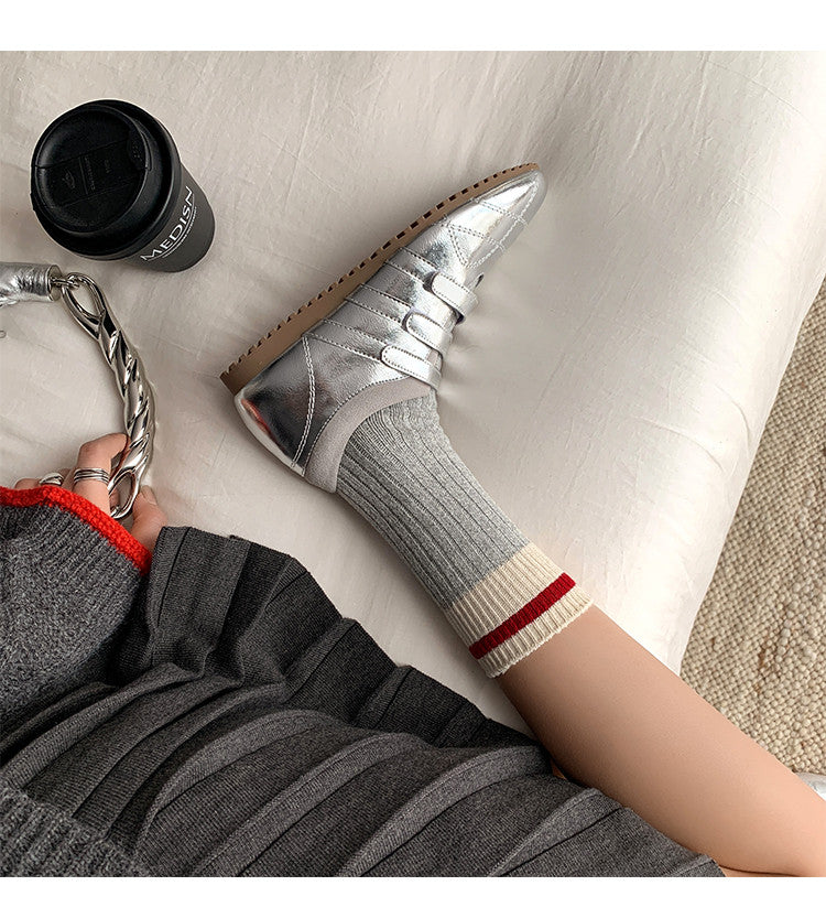 Karin Luna Casual Shoes Series~  In Stock In Stock Magic Tape Round Toe Internal Height Increase Single Strap Flats