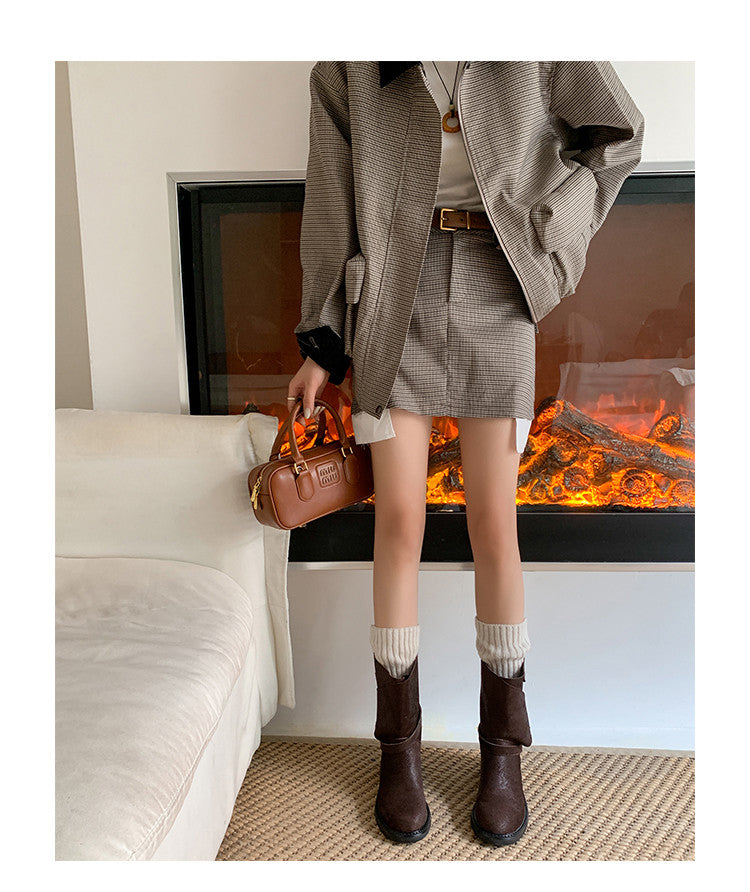 Karin Luna In Stock Spot Goods  Super textured Lazy Style Thick-Soled Ankle Boots