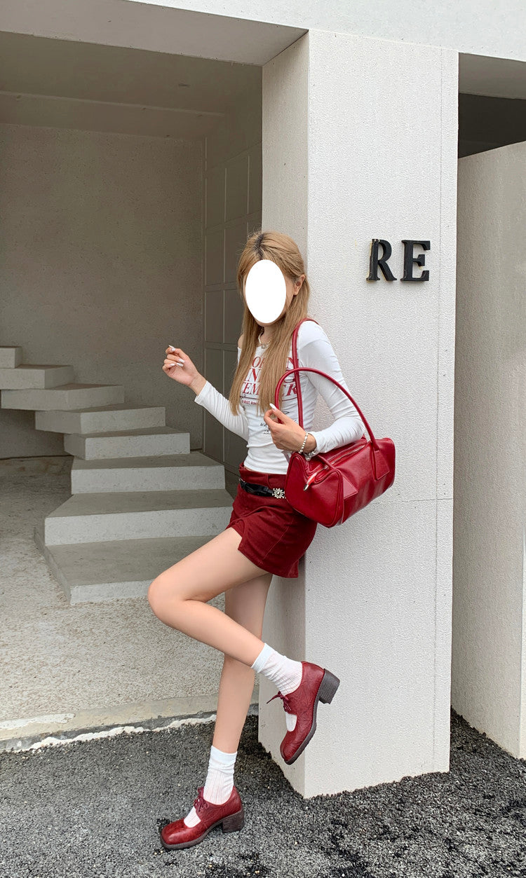 Karin Luna In Stock Spot Goods   Full leather inside and out Vegetable Tanned Hand-Grabbed Sheepskin Square-Toed Chunky Heel Single Shoes