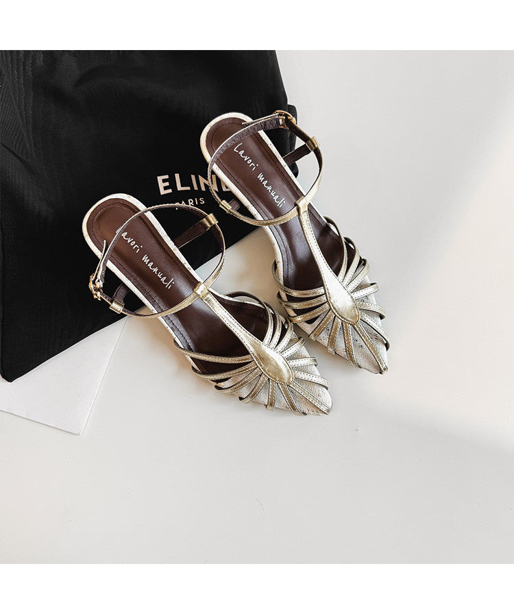 Karin Luna In Stock Spot Goods Open-toe French Style Metal Heel Sandals
