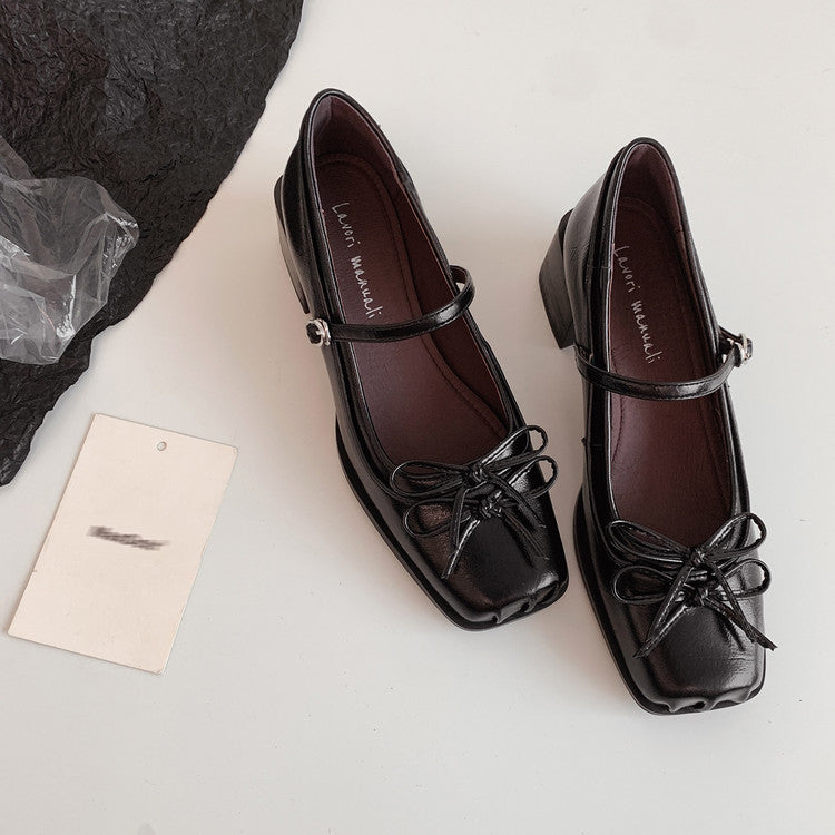 Karin Luna In Stock Spot Goods   One-strap Bowknot Square Toe Chunky Heel Mary Jane Shoes