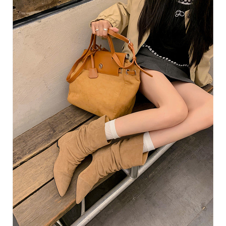 Karin Luna Data Hot-Selling Pointed Toe Slouchy Matte Western Short Boots