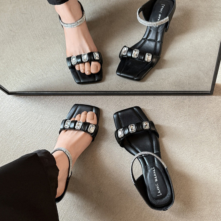 Karin Luna Bestseller Popular Rhinestone Ribbon Square Toe Slippers