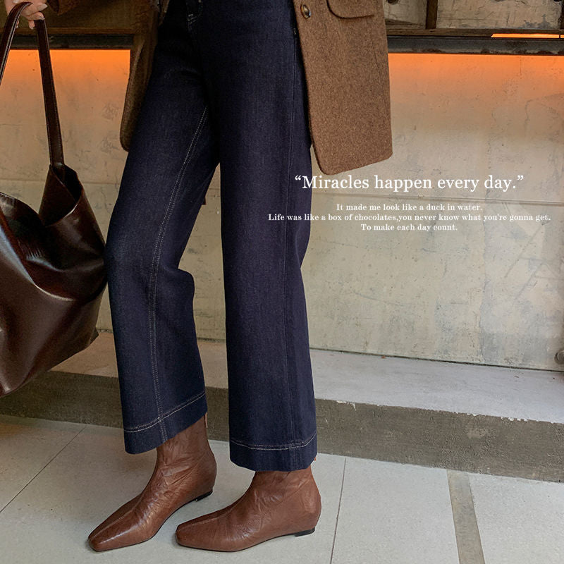Karin Luna In Stock Spot Goods Slim Series  Hidden Wedge Small Square Toe Back Zipper Short Boots