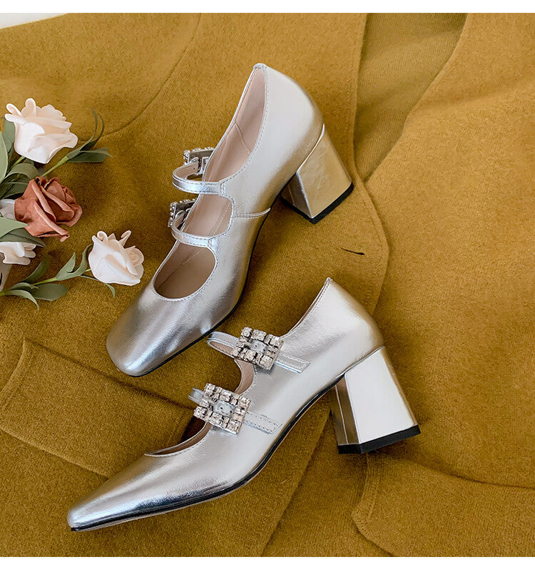 Karin Luna In Stock In stock   The heroine Ao~Square Toe High Heel One Strap Popular Rhinestone Mary Jane Shoes