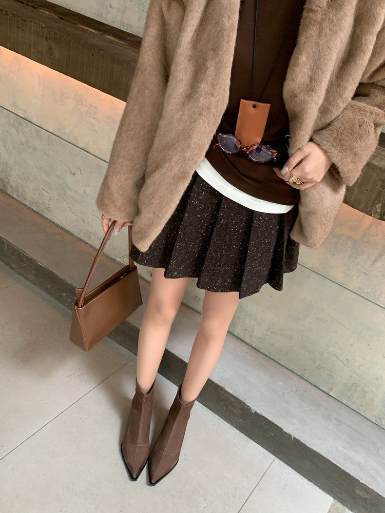 Karin Luna In Stock In Stock Elastic Slim Pointed Toe Chunky Heel Basic Ankle Boots
