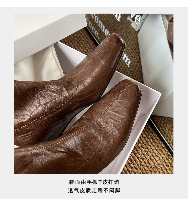 Karin Luna In Stock Spot Goods Slim Series  Hidden Wedge Small Square Toe Back Zipper Short Boots