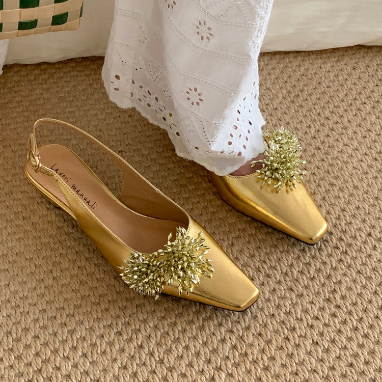 Karin Luna Brilliant Fireworks~Elegant Square-Toed Closed-Toe Chunky Heel Sandals