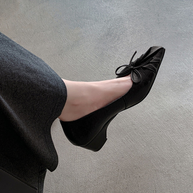 Karin Luna French Style Wrinkled Square Toe Height-Increasing Flats
