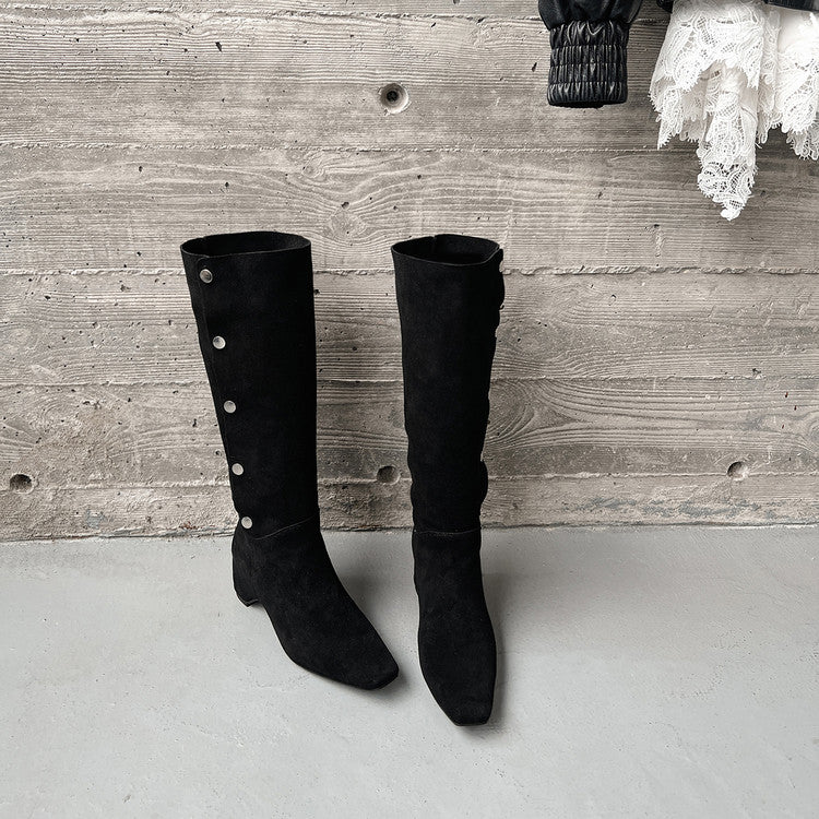 Karin Luna Bestseller Hot-Selling Hidden Buckle Lazy Style Square-Toe Height-Increasing Suede Western Boots