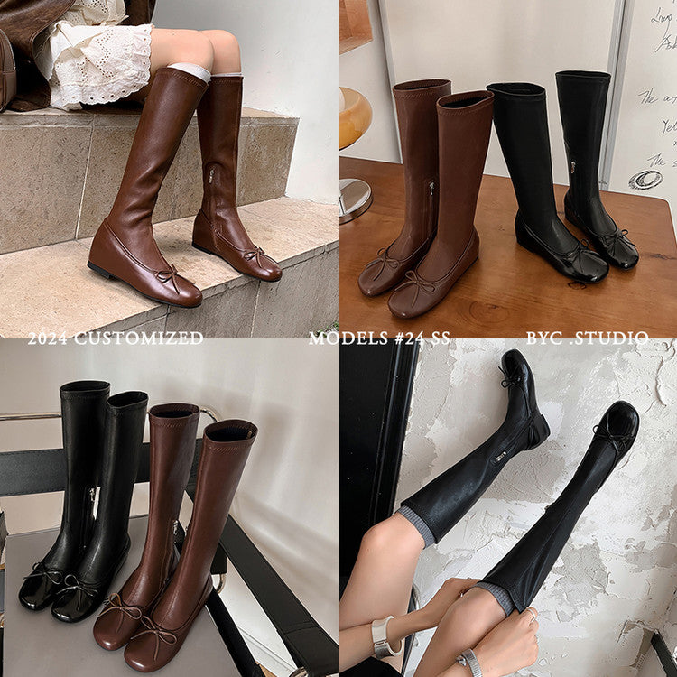 Karin Luna In Stock Spot Goods  Butterfly Knot Round Toe Hidden Heel Boots