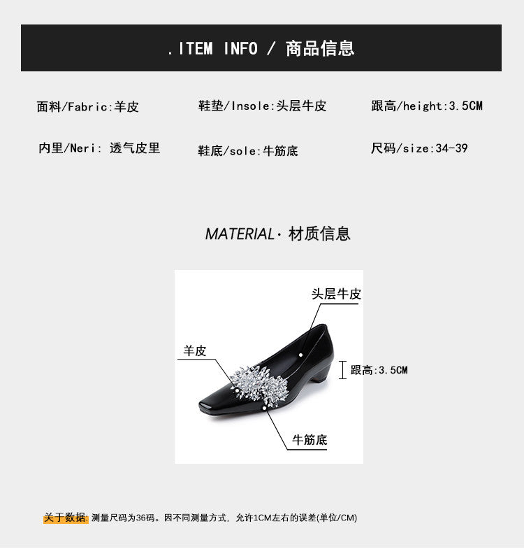 Karin Luna In Stock Spot Goods Exquisite Fireworks Buckle Small Square Toe Chunky Heel Commuter Shoes