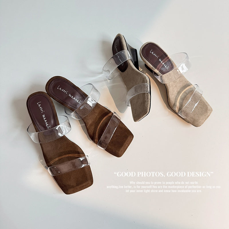 Karin Luna Hot-Selling Amber Element~Spot Goods Spot Goods Transparent tpu   Minimalist Square-Toed One-Strap Slippers