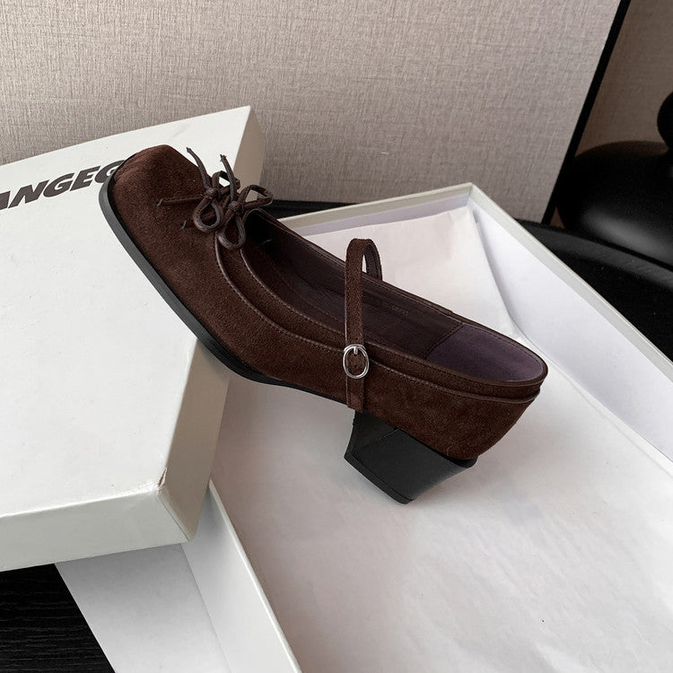 Karin Luna In Stock Spot Goods   One-strap Bowknot Square Toe Chunky Heel Mary Jane Shoes