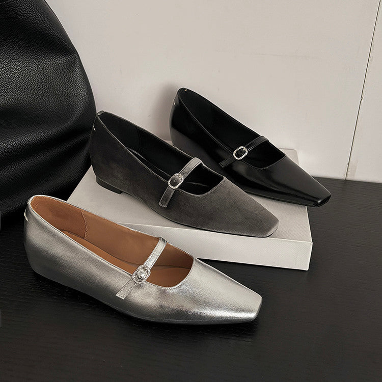 Karin Luna In Stock Spot Goods  Elegant Square-Toe One-Strap Height-Increasing Flats
